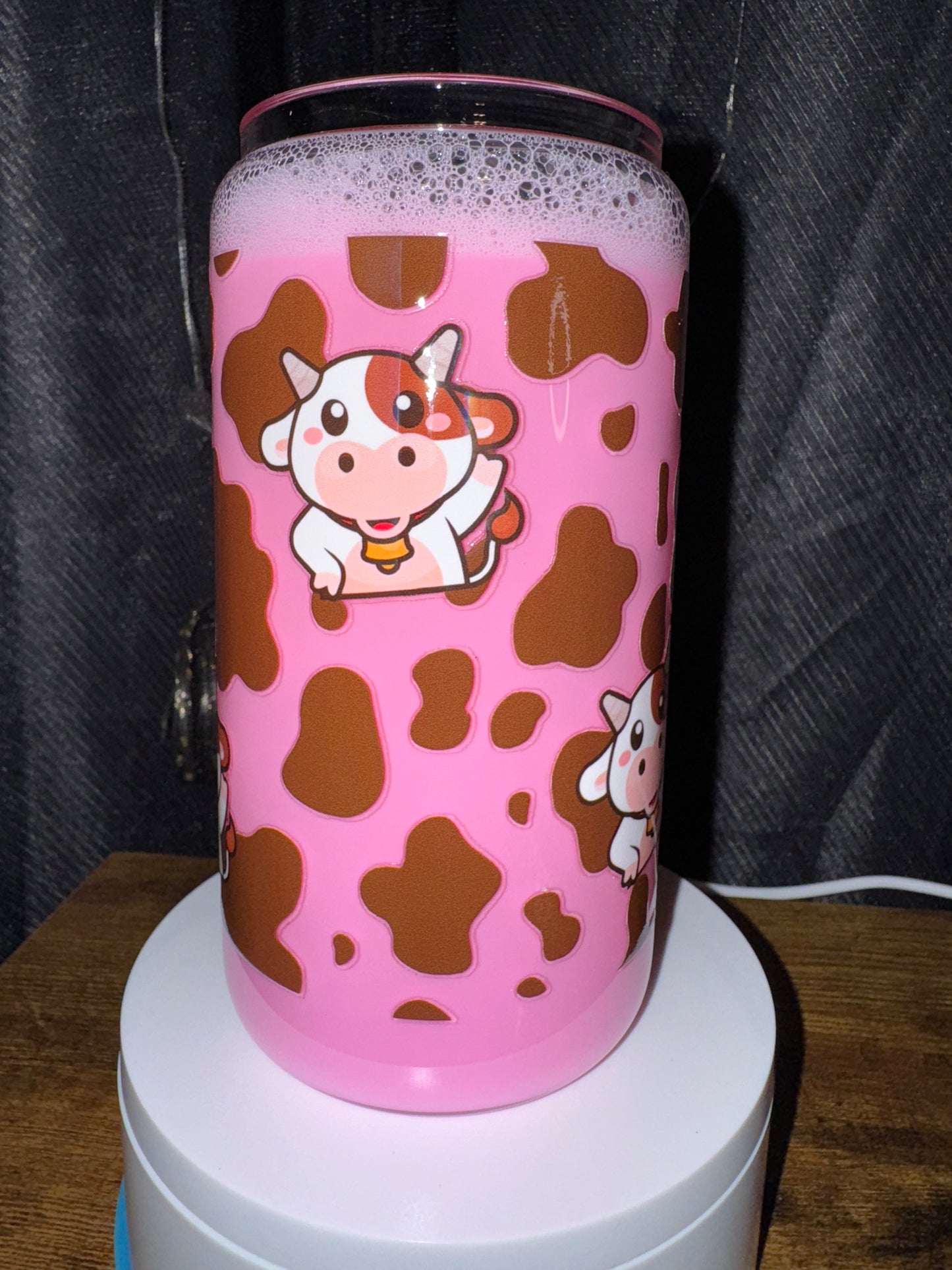 Strawberry Milk Cow 16oz Glass