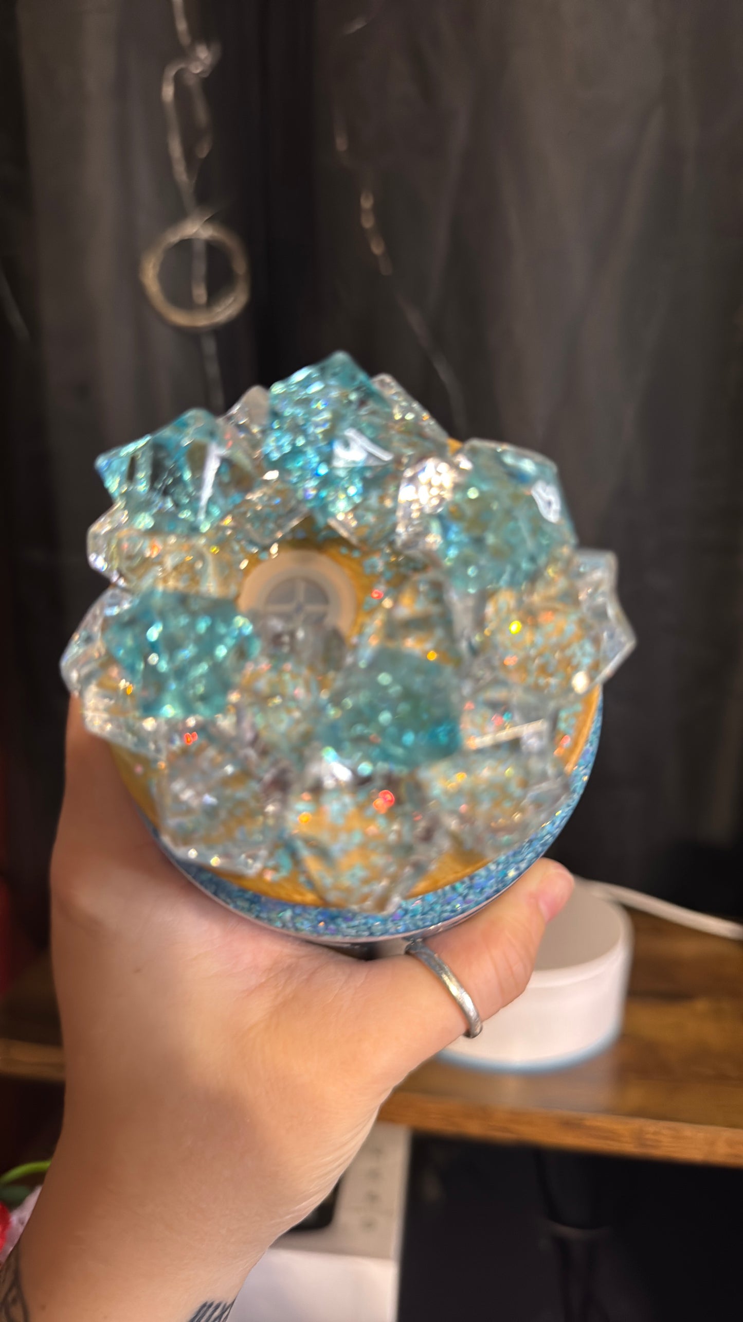 16oz Glass Blue Glitter Scorpio Cup