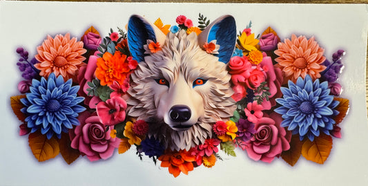 Wolf w/ Colorful Flowers