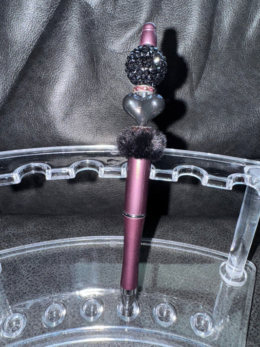 Black Heart Black Fuzzy Pen