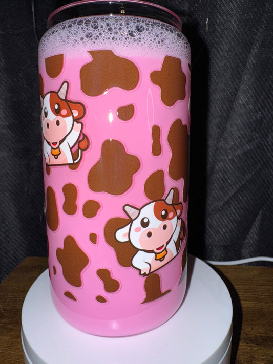 Strawberry Milk Cow 16oz Glass